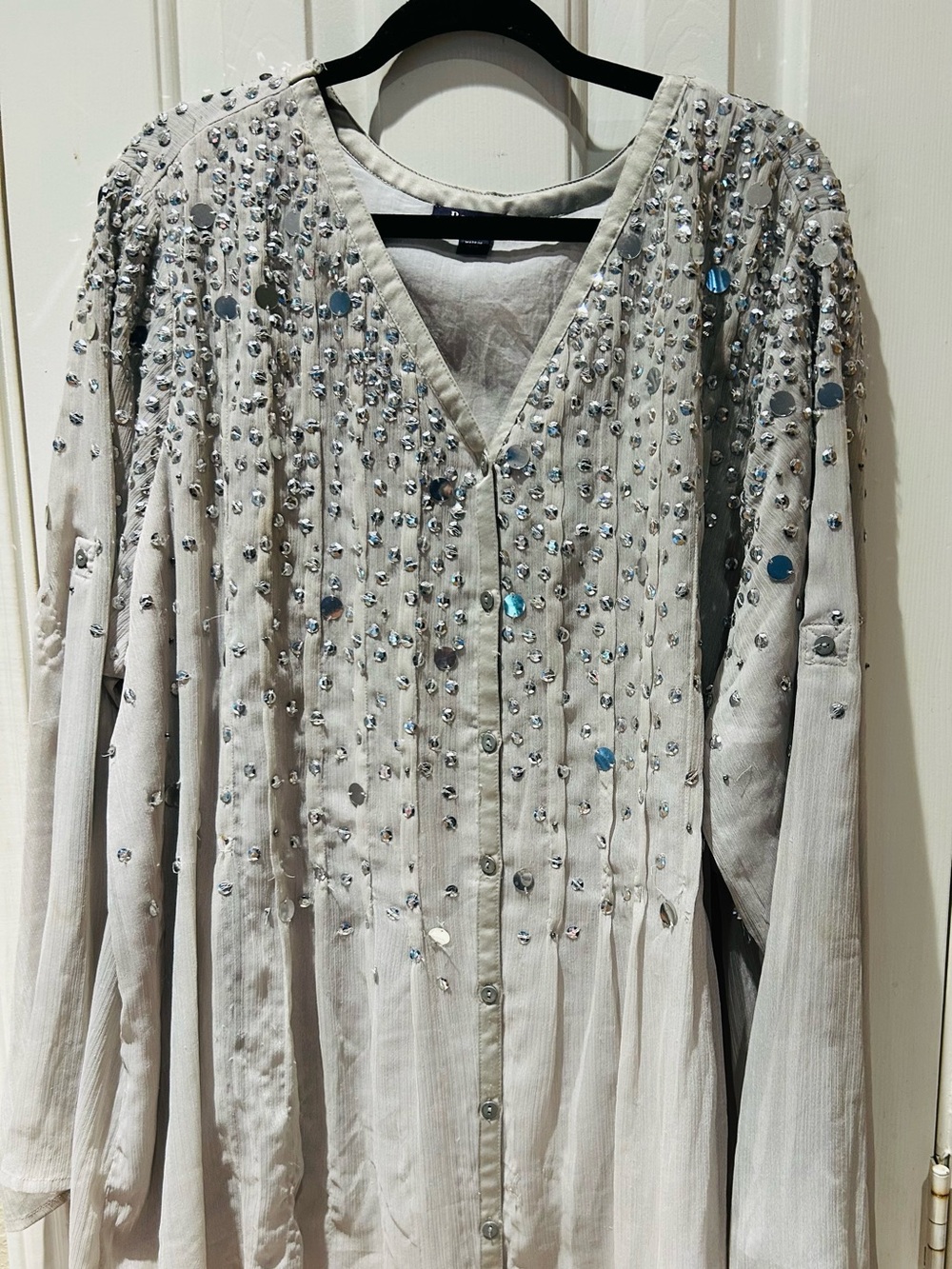 Roaman's Cream Sequin & Bead V-Neck Tunic